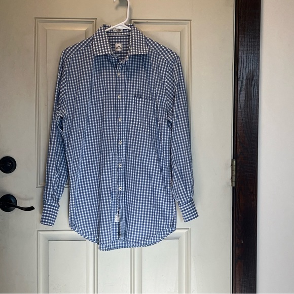 Peter Millar Checkered Blue White Button Up Long Sleeve Dress Shirt Men's Medium - Picture 2 of 10